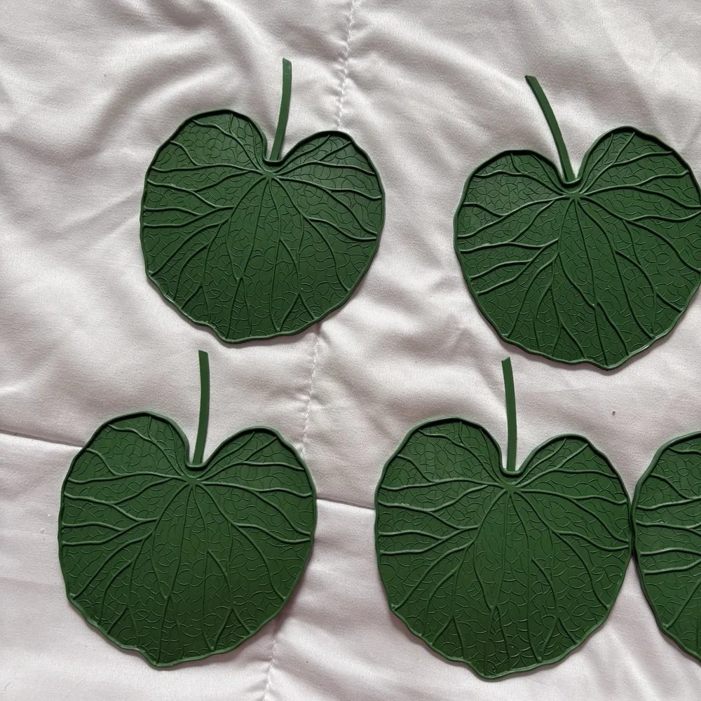 Vintage 60s 70s Protecto Mats‎ Silicon Green Leaves Coasters Set in Box
